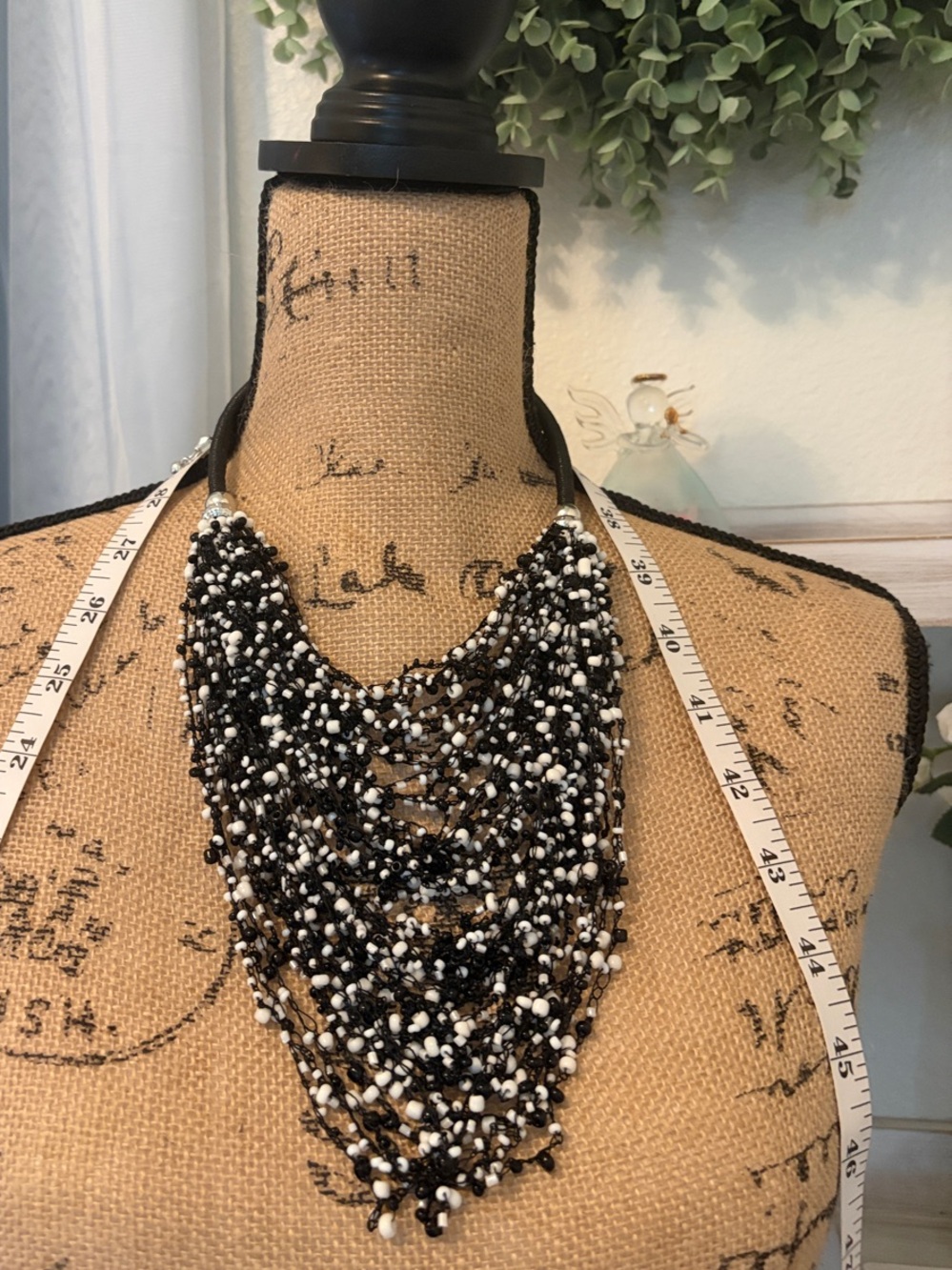 Chico's Black & White Multi-Strand Beaded Bib Necklace